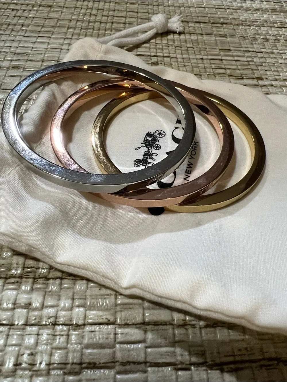 Coach Tri-Color Metal Bangle Set - Silver, Rose Gold & Gold